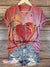 Women’s Vintage Love Art Print V-neck Casual T-Shirt Multicolor / S